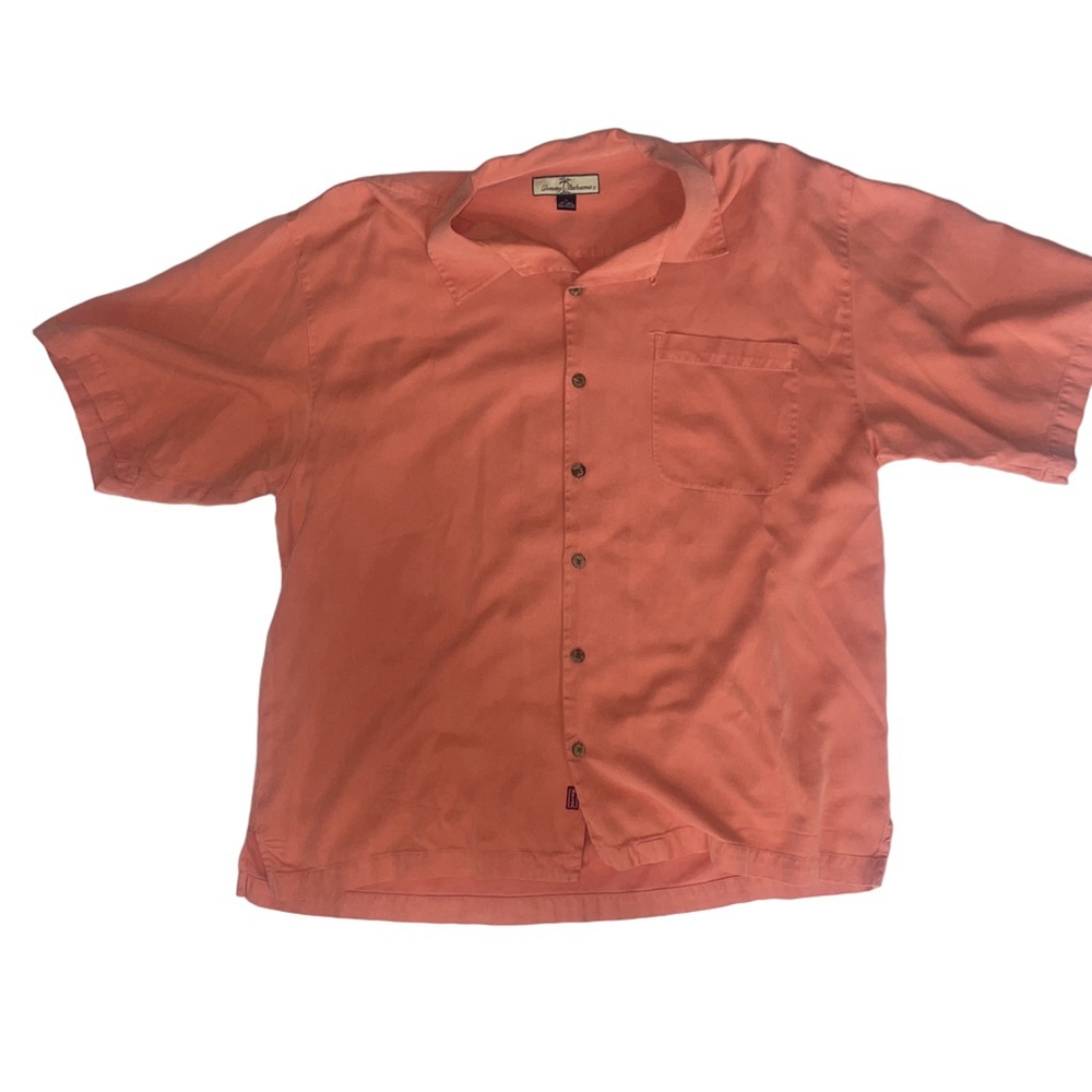 Tommy Bahama XL Silk Blend Camp Shirt Coral Salmon Short Sleeve Relax Cabana
